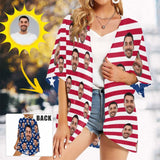 Cover Up Custom Face American National Flag Personalized Women's Kimono Chiffon Cover Up Gift