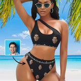 Custom Face Black Women's Off-Shoulder Bikini Set One Shoulder Cutout Bikini Set Two Piece Bathing Suit