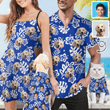 Custom Face Blue Leaves Matching Pet and Owner Hawaiian Shirts Custom Pet Shirt Gift