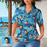 Custom Face Blue Leaves Women's Polo Shirt