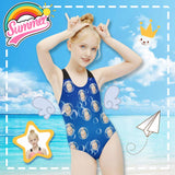 Custom Face Bubble Blue Kid's Swimsuit