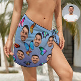 Custom Face Butterfly Swim Bikini Coverup Personalised Short Sarongs Beach Wrap For Women Girls