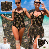 Custom Face Character Strap Personalized One-piece Retro Bikini Swimsuit & Beach Wrap Set Custom One Piece Bathing Suits