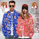 Custom Face Christmas Blue Pink HO Couple Women/Men's Baseball Jacket Unisex Outerwear