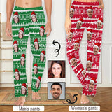 [More Comfortable]Custom Face Christmas Red Hat Snowflake Sleepwear Personalized Women's&Men's Slumber Party Long Pajama Pants