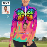 Custom Face Colorful Butterfly Sweatshirt Personalized Women's Half Zip Top Sports Long Sleeve Sweatshirt