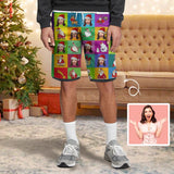 Custom Face Colorful Lattice Santa Claus Men's Quick Dry 2 in 1 Surfing & Beach Shorts Male Gym Fitness Shorts