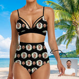 Custom Face Daisy Triangle Bikini Personalized Two-piece Swimsuit