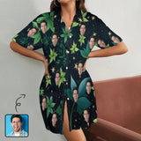 Custom Face Dark Green Vegetation Satin Nightgown For Women Silk Nightshirt Button Down Pajamas Dress Boyfriend Sleepshirt S-3XL