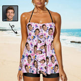 Custom Face Flamingo Pattern Tankini Two-Piece Swimsuit