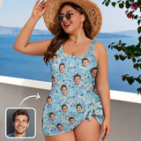 Custom Face Floral Pattern Women's One Piece Skirted Swimsuit