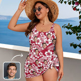 Custom Face Floral Pattern Women's One Piece Skirted Swimsuit