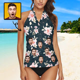 Custom Face Flowers Bloom Tankini Two-Piece Swimsuit