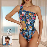 Custom Face Flowers Women's Off Shoulder Side Cutout One Piece Swimsuit Personalized Photo Bathing Suit