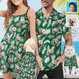 Custom Face Green Feather Matching Pet and Owner Hawaiian Shirts Custom Pet Shirt Gift