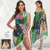Custom Face Green Leaves Red Flowers Beach Wraps Chiffon Sarong Bikini Swimsuit Cover Ups Skirt Tassels