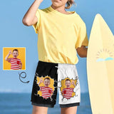 Custom Face Kid's 2 in 1 Sport Shorts Personalized Clouds Drawstring Trunk for 5-12 Years Boy