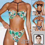 Custom Face Leaves Triangle Halterneck Bikini Personalized Two Piece Swimsuit