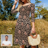 Custom Face Leopard Print Women's Bow Tie Back Flare Dress