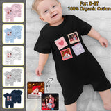 #For 0-2T-Custom 2 Photos Baby Short Sleeve Rompers 100% Organic Cotton Jumpsuit One-piece Coverall and Layette Set