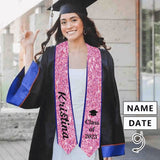 Custom Name Bling Pink Graduation Stoles Sash Class of 2024 Graduation Gift