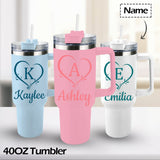 Custom Name&Initials 40oz Stainless Steel Travel Tumbler with Handle and Straw Lid Large Capacity Car Cup