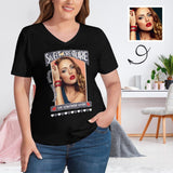 #Plus Size T-shirt-Custom Face Sweet Creature Plus Size V Neck T-shirt for Her Put Your Face on Shirt Unique Design Gift