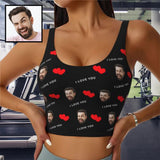 Custom Husband Face I Love You Red Heart Sports Bra Personalized Women's All Over Print Yoga Sports Bra