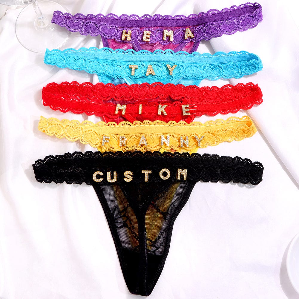 Personalised Letter Sexy T Thong For Women - Customized Crystal Letter Name  Lace Up G-String Panties,Diy Colorful Letters Underwear,Custom Bikini Body  Wedding Jewelry Gifts For Her,Black,One Size : : Fashion