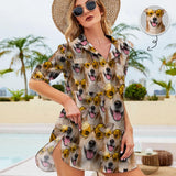 Custom Face Pet Dog Chiffon Shirt Dress Cover Up Thin Personalized Women's V-Neck Bikini Beach Tunic Top