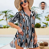 Custom Face Zebra Pattern Chiffon Shirt Dress Cover Up Personalized Thin Women's V-Neck Bikini Beach Tunic Top