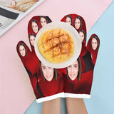 Custom Face Red Rose Heat Resistant Oven Mitt(A Pair)