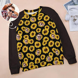 Personalized Loose Sweatshirt With Face On Sunflower Women's Raglan Sleeve Crew Neck Sweatshirt