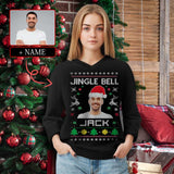 Custom Face Sweater Christmas Jingle Bells Personalized Women's All Over Print V-Neck Pullover Sweater Custom Photo Ugly Christmas Sweater