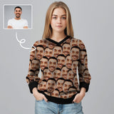 Custom Face Sweater Design Seamless Women's All Over Print V-Neck Sweater Personalized Ugly Sweater With Photo