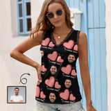 Tops with Custom Face Design I Love You Women's V-Neck Sleeveless Top for Her