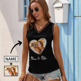 Custom Name&Photo on Tank Top Love Heart Photo Personalized Women's V-Neck Sleeveless Top Design Gift for Her